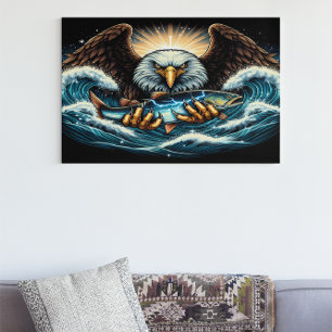 Majestisk ört som fångar färsk fisk poster