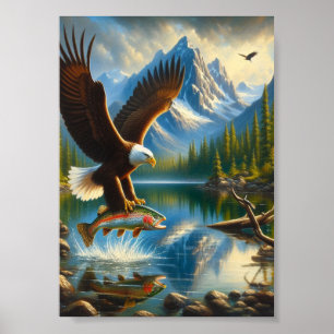 Majestisk ört som fångar upp en Sjö-öring 5x7 Poster