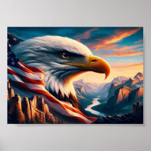 Majestisk ört som smälts ihop med amerikansk Flagg Poster
