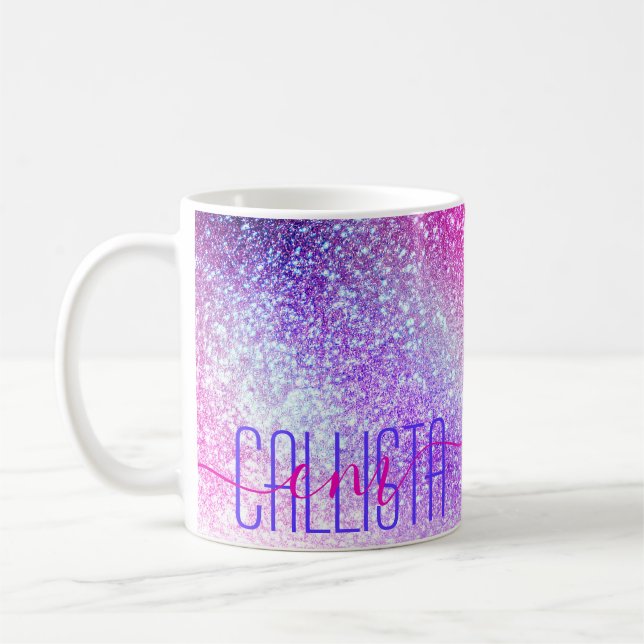 Majestisk Rosa Lila Nebula Galaxy Glitter Kaffemugg (Vänster)