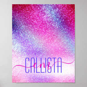 Majestisk Rosa Lila Nebula Galaxy Glitter Poster