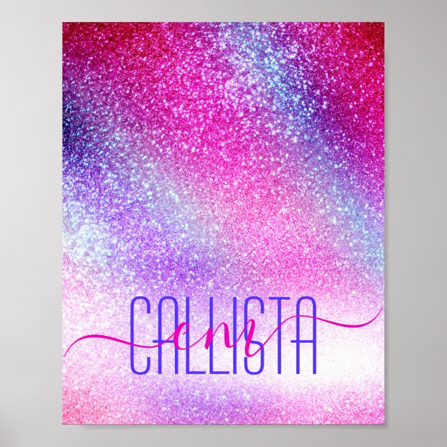 Majestisk Rosa Lila Nebula Galaxy Glitter Poster (Framsidan)