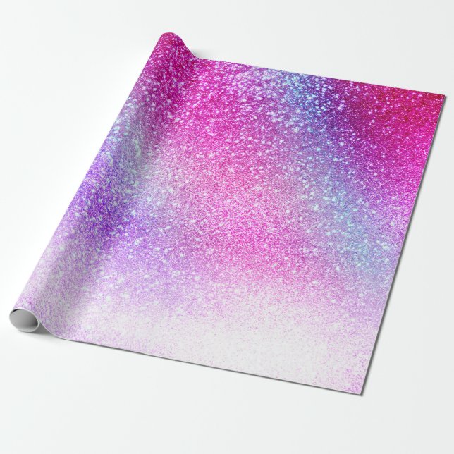 Majestisk Rosa Lila Nebula Galaxy Glitter Presentpapper (Utrullad)