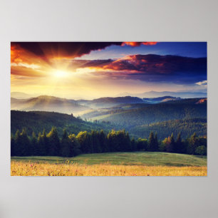 Majestisk solnedgång i bergslandskapet 4 poster