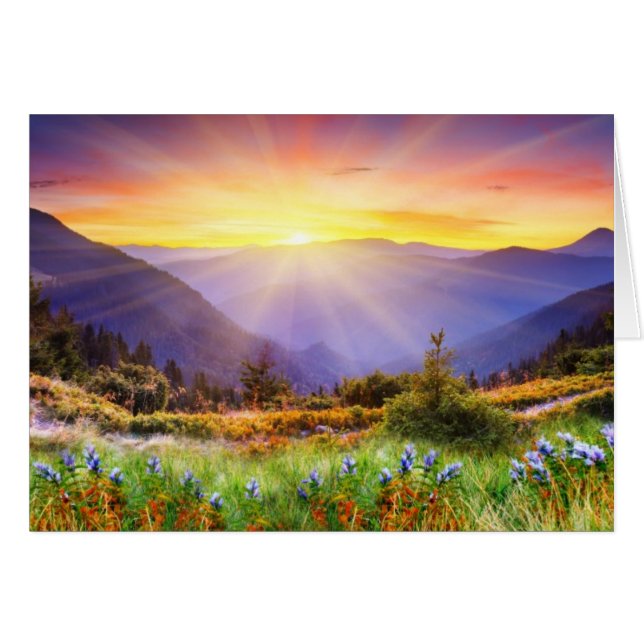 Majestisk solnedgång i bergslandskapet hälsningskort (Framsidan Horizontal)