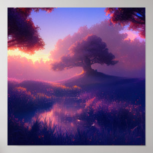 Majestisk soluppgång i Swampy Forest Poster