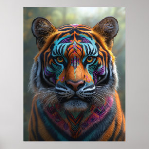 Majestisk tiger med Vibrant Tribal Ansikte Paint Poster