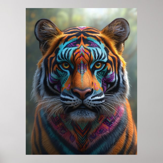 Majestisk tiger med Vibrant Tribal Ansikte Paint Poster (Framsidan)