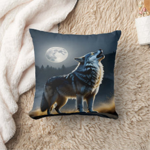 Majestisk Varg Howling under Fullt Moonlight Kudde