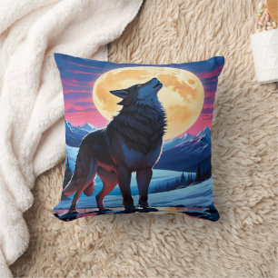 Majestisk Varg Howling under Fullt Moonlit Himmel Kudde
