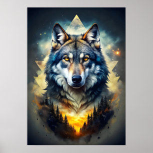 Majestisk Varg i den kosmetiska skogen Poster