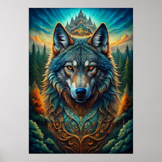 Majestisk Varg i Mystical Forest Poster