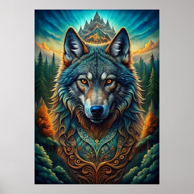 Majestisk Varg i Mystical Forest Poster (Framsidan)