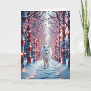 Majestisk Varg i Snowy Helgdag Forest Kort