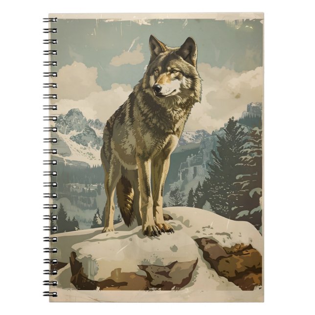 Majestisk Varg om Snowy Sten Anteckningsbok (Framsidan)