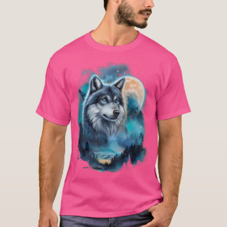 Majestisk Varg under Moonlit Forest Himmel T Shirt