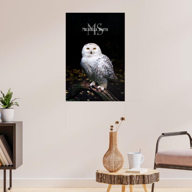 Majestisk vinter snöuggla monogram anpassat namn poster (Vardagsrum 3)