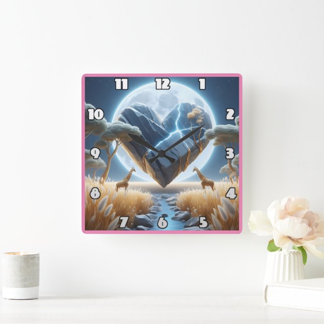 Majestiska giraffer under en glättande månbelyst h fyrkantig klocka (Hem)