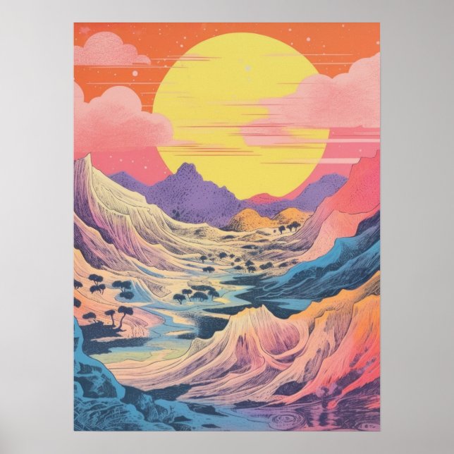Majestiskt berg vid Sunset Poster (Framsidan)