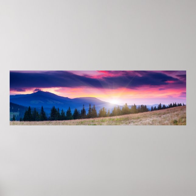 Majestiskt bergslandskap under morgonen himlar poster (Framsidan)