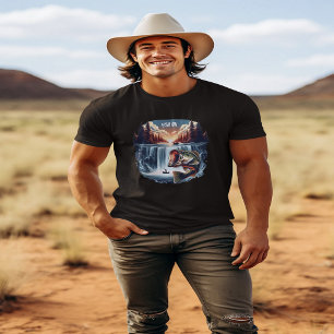 Majestiskt fall som leder över vattenfall vid soln t shirt