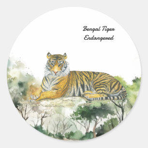Majestiskt hotad bengaltigerhandmålad runt klistermärke