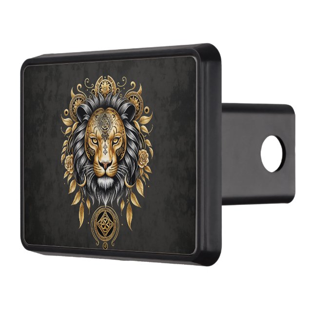 Majestiskt lejont huvud med svart mane. dragkroksskydd (Vänster)