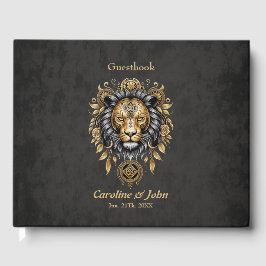 Majestiskt lejont huvud med svart mane. gästböcker