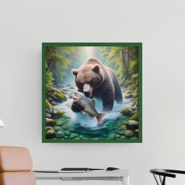 Majestiskt möte: Björn och fisk i ström Poster (Skapare uppladdad)
