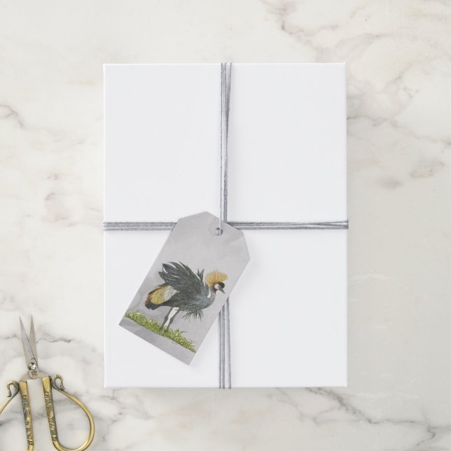 Majestiskt utrotningshotad Grått-kran Presentetikett (Med Snöre)