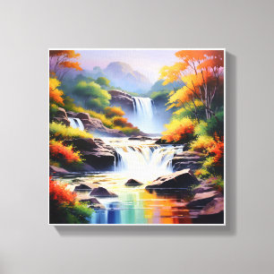 Majestiskt vattenfall i Vibrant Autumn Färg Canvastryck