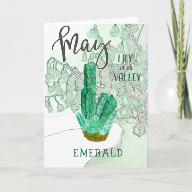 Majfödelsedag med Birthstone och blomman Kort (Framsida)