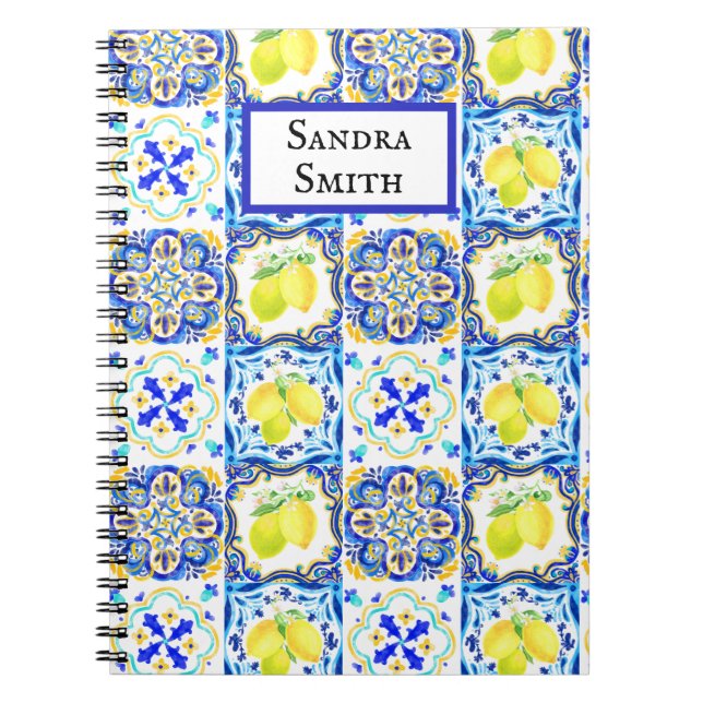 Majolica Azulejo Mediterranean Lemon Tiles Anteckningsbok (Framsidan)