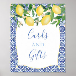Majolica Baby Shower, Citroner Blå Plattor Poster
