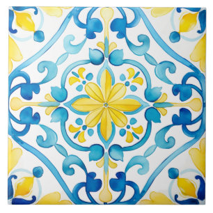 Majolica,blå plattor,sicilianska plattor,keramiskt kakelplatta