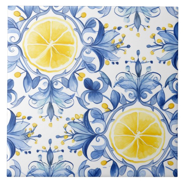 Majolica,blå plattor,sicilianska plattor,keramiskt kakelplatta (Framsidan)