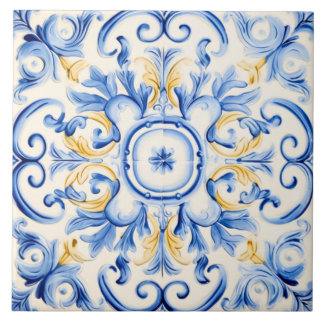 Majolica: Blue och Guld Kakelplatta