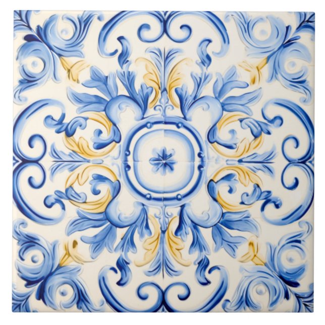 Majolica: Blue och Guld Kakelplatta (Framsidan)