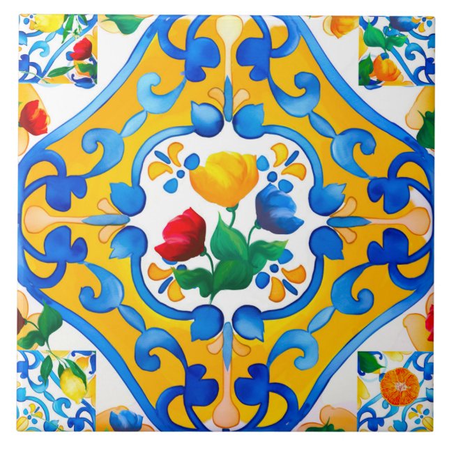 Majolica,citron,sicilianska plattor, kakelplatta (Framsidan)