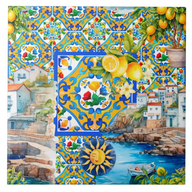 Majolica,citron,sicilianska plattor, kakelplatta (Framsidan)