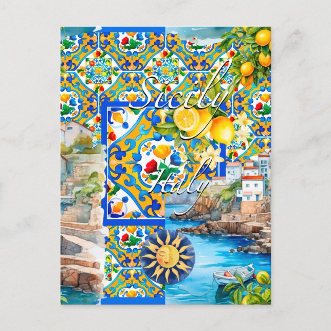 Majolica,citron,sicilianska plattor, vykort (Framsida)