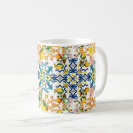 Majolica,sicilianska plattor,citroner kaffemugg