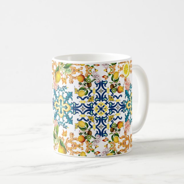 Majolica,sicilianska plattor,citroner  kaffemugg (Framsida höger)