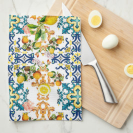 Majolica,sicilianska plattor,citroner kökshandduk