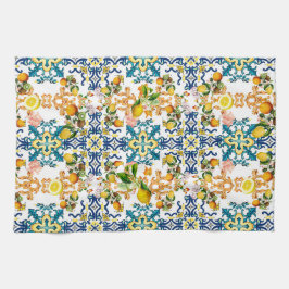 Majolica,sicilianska plattor,citroner  kökshandduk