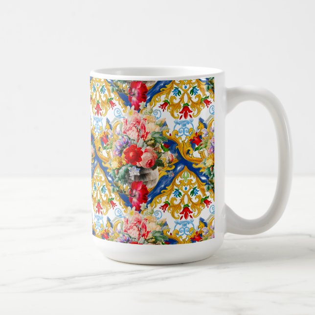 Majolica,Sicilianska stil, blommor Kaffemugg (Höger)