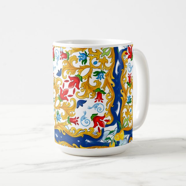 Majolica,Sicilianska stil,citroner Kaffemugg (Framsida höger)