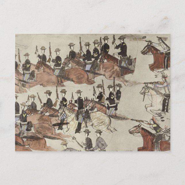 Major Marcus Renos reträtt före indiankungen Vykort (Framsida)