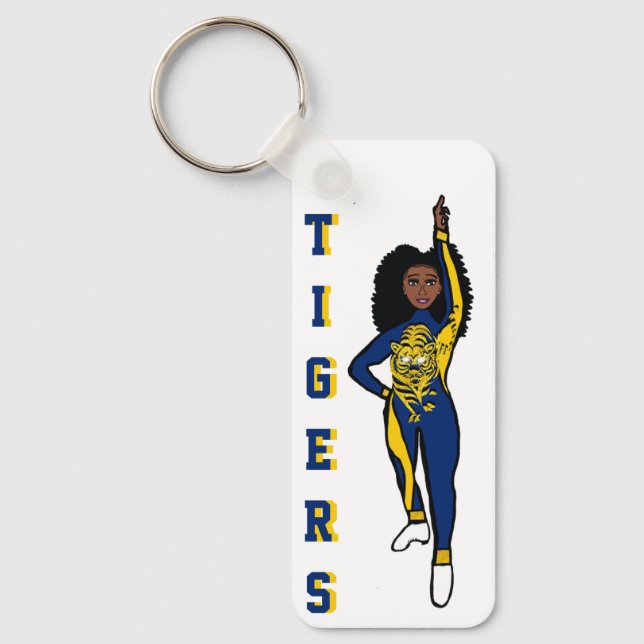 Majorette/ Dancer Keychain Blue Gult Tiger A Nyckelring (Framsida)