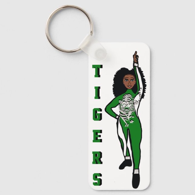Majorette/ Dancer Keychain Grönt Vit Tiger A Nyckelring (Framsida)